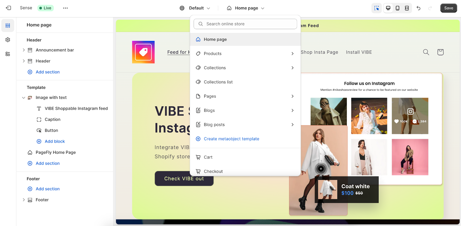 Use VIBE Shoppable Instagram Feed in Shopify theme